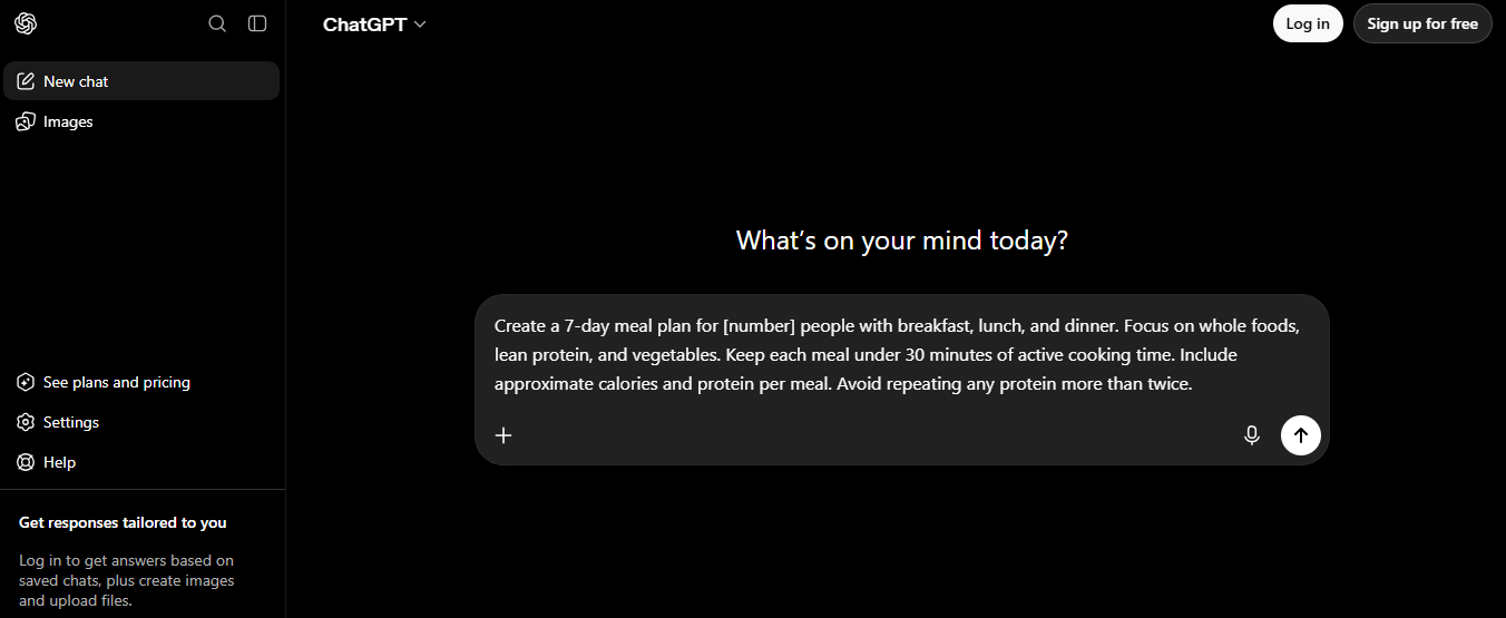 Create a Weekly Meal Plan Using ChatGPT